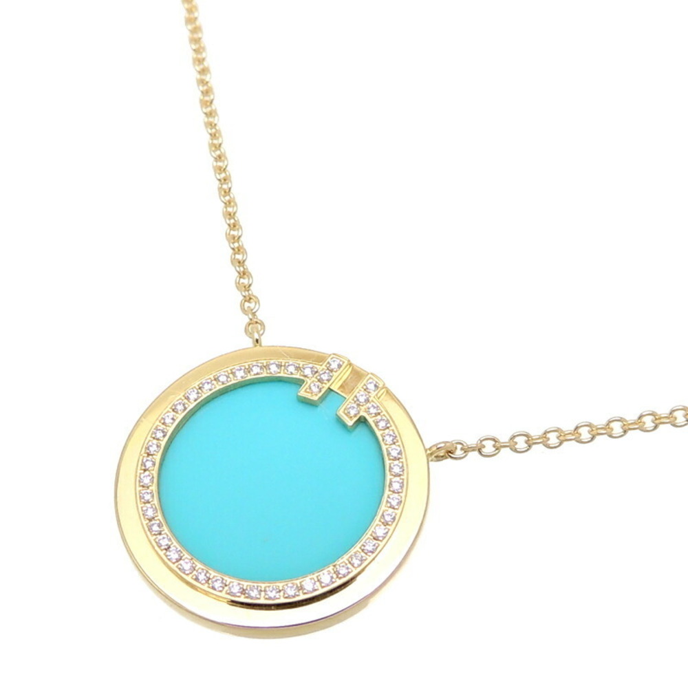 Tiffany T TWO Circle Diamond Turquoise Necklace Yellow Gold